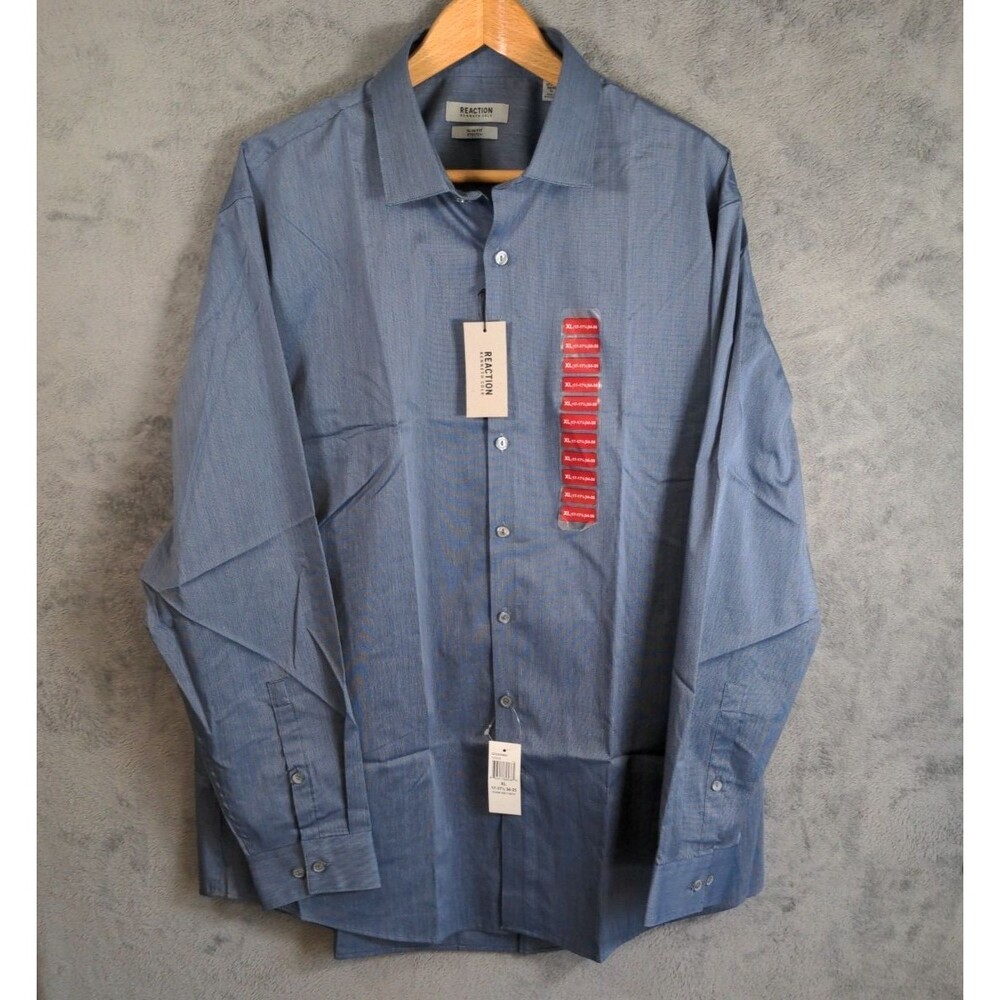 NWT Kenneth Cole Reaction Button Down Shirt Men's XL 17-17.5 / 34-35 Blue Slim